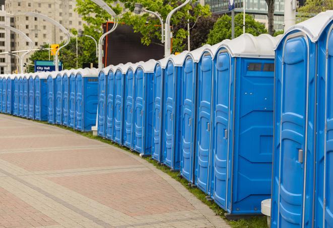 Seasonal porta potty units set up at a Brea, California venue