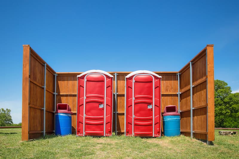 Short-term porta potty units staged for delivery in Brea, California